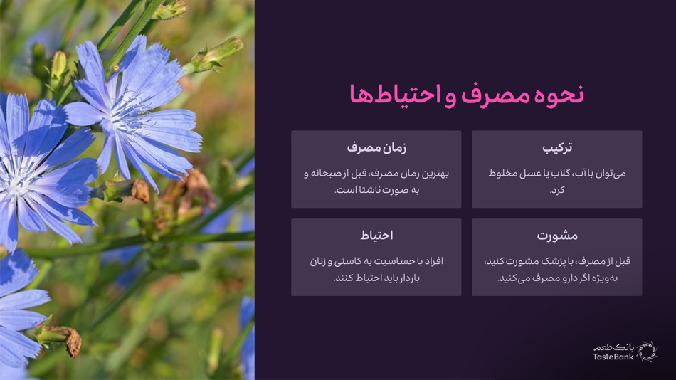 نحوه مصرف عرق کاسنی | فواید کاسنی | بانک طعم